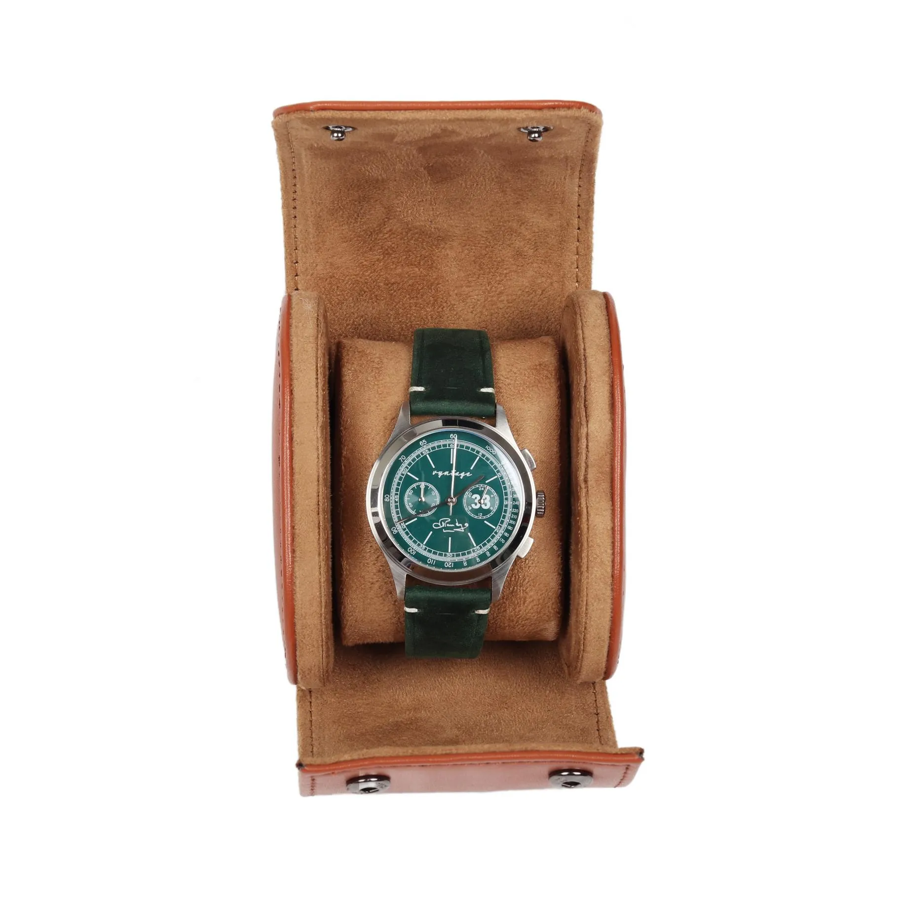HQ Single Watch Genuine Leather Travel Case/Roll - Brown