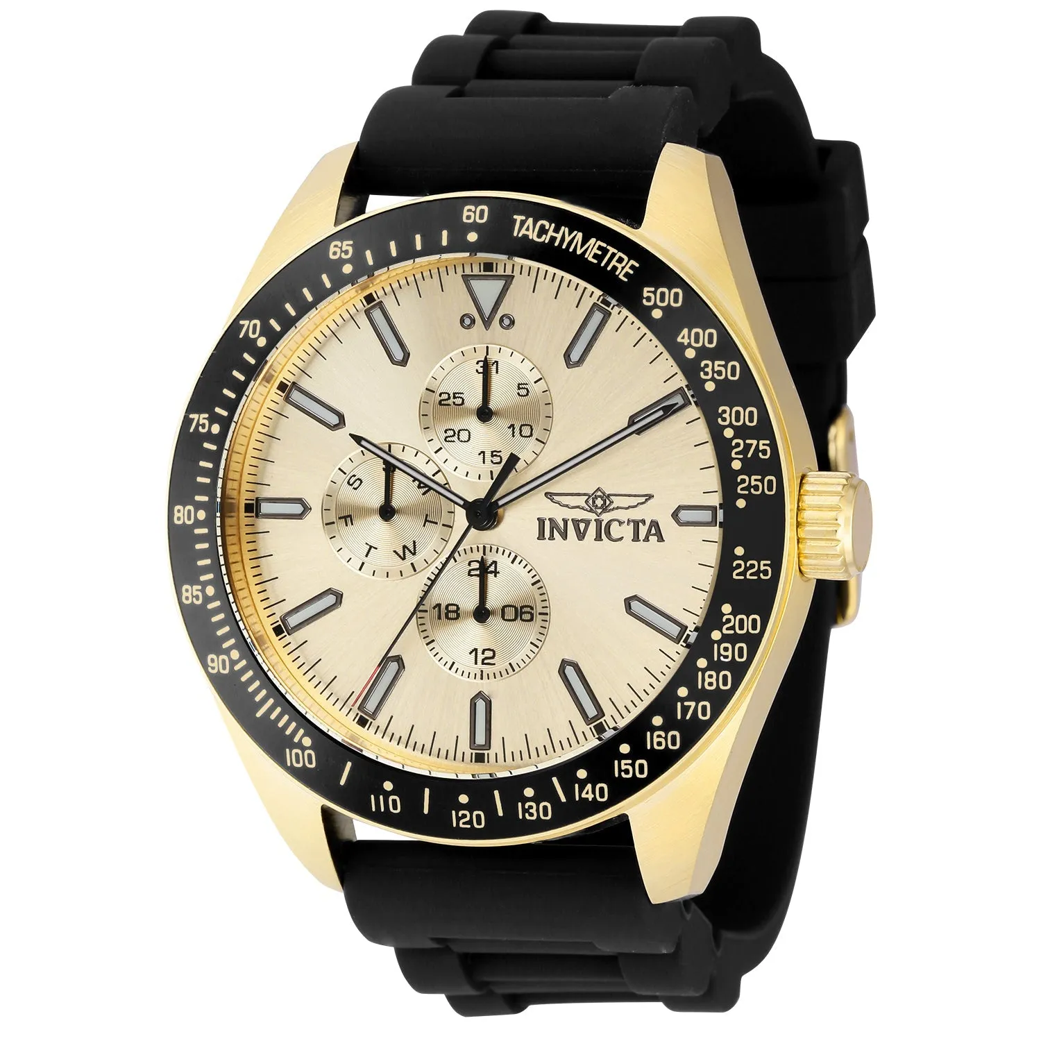 Invicta Silicone Analog Gold Dial, Band Color Black Men's Watch-38405