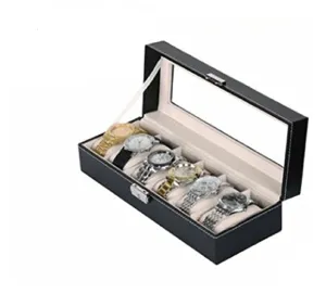 Leather 6 Grid Watch Display Case Box Jewelry Storage Organizer