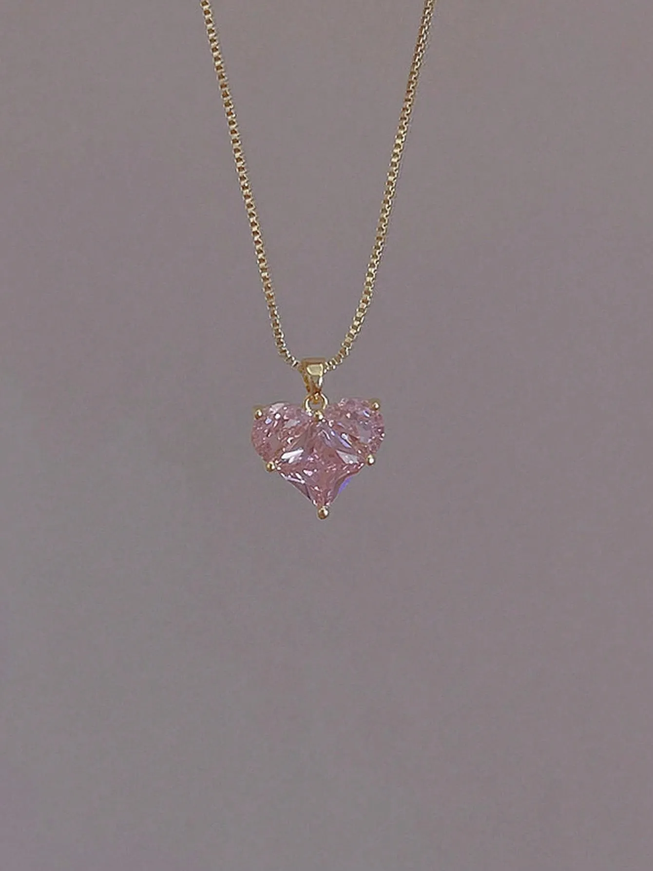 Light luxury and versatile pink inlaid diamond love pendant women's necklace