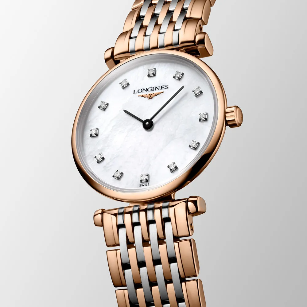 Longines La Grande Classique 24mm MOP Diamond Dot Dial Red PVD Steel Ladies Quartz Watch L4.209.1.97.7