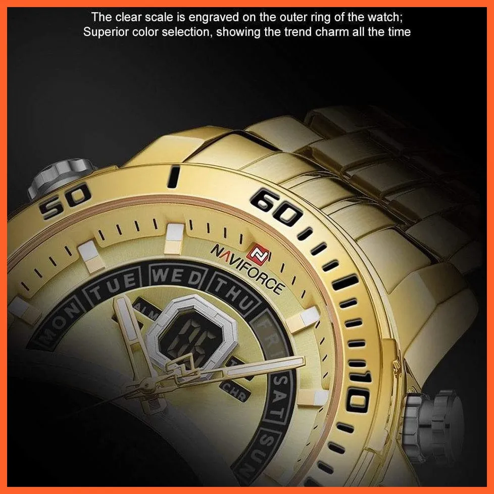 Luxury Gold Watch Men Sport Digital Chronograph Watches Male Steel Band Waterproof Quartz Wristwatch