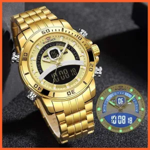 Luxury Gold Watch Men Sport Digital Chronograph Watches Male Steel Band Waterproof Quartz Wristwatch