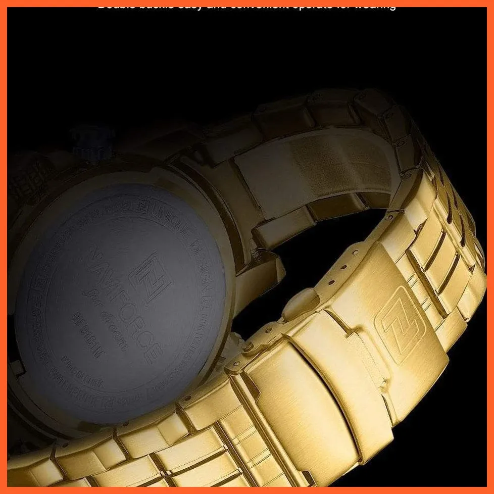 Luxury Gold Watch Men Sport Digital Chronograph Watches Male Steel Band Waterproof Quartz Wristwatch