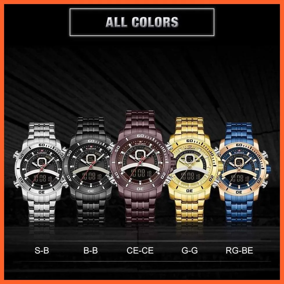 Luxury Gold Watch Men Sport Digital Chronograph Watches Male Steel Band Waterproof Quartz Wristwatch