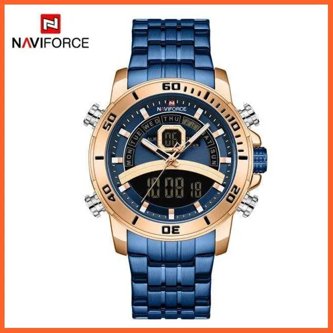 Luxury Gold Watch Men Sport Digital Chronograph Watches Male Steel Band Waterproof Quartz Wristwatch