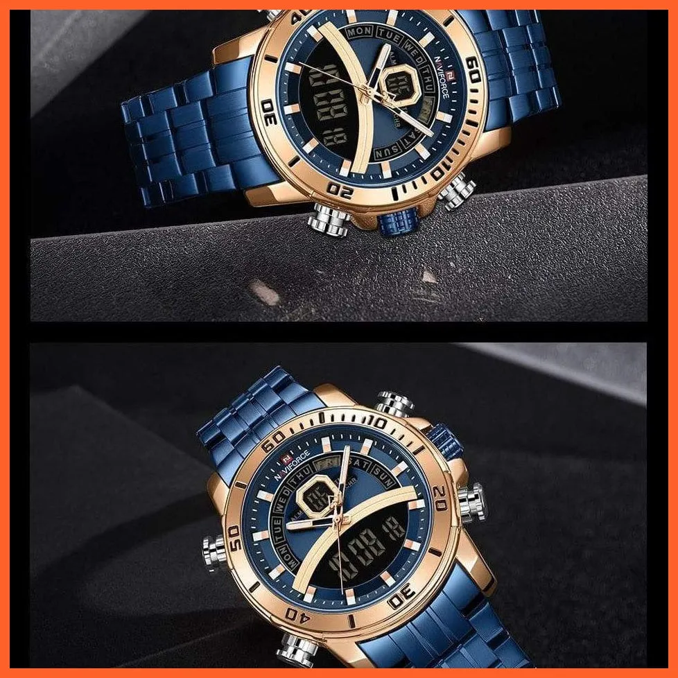 Luxury Gold Watch Men Sport Digital Chronograph Watches Male Steel Band Waterproof Quartz Wristwatch