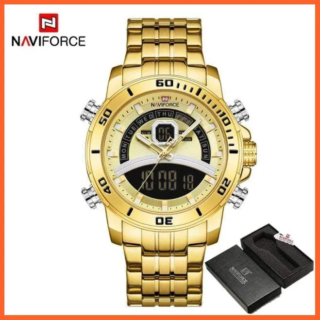 Luxury Gold Watch Men Sport Digital Chronograph Watches Male Steel Band Waterproof Quartz Wristwatch