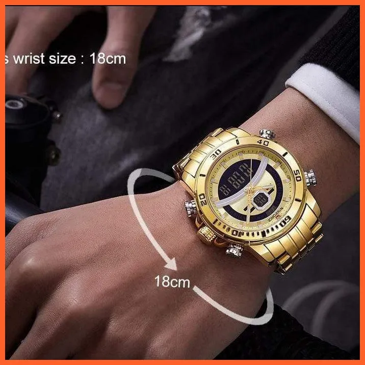Luxury Gold Watch Men Sport Digital Chronograph Watches Male Steel Band Waterproof Quartz Wristwatch