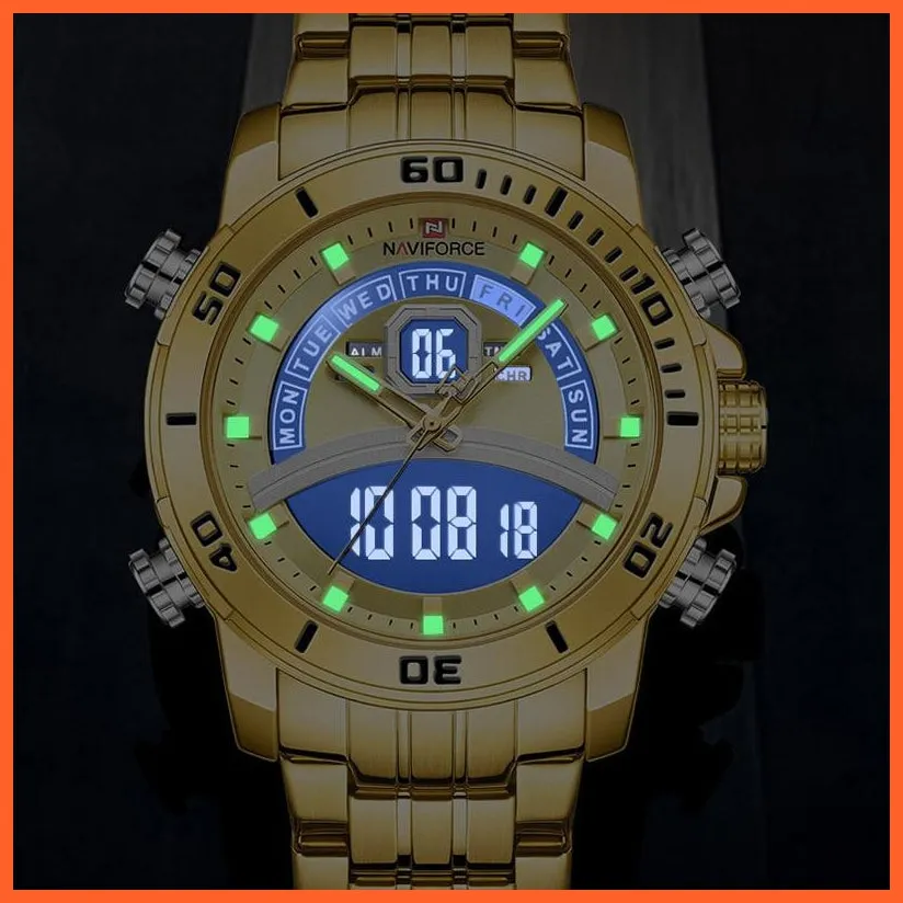 Luxury Gold Watch Men Sport Digital Chronograph Watches Male Steel Band Waterproof Quartz Wristwatch