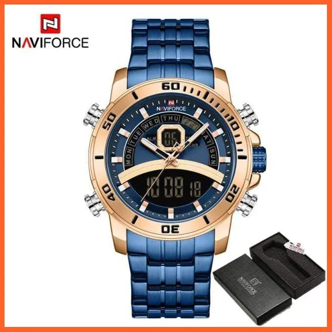 Luxury Gold Watch Men Sport Digital Chronograph Watches Male Steel Band Waterproof Quartz Wristwatch