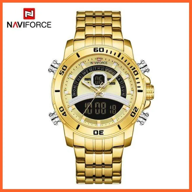 Luxury Gold Watch Men Sport Digital Chronograph Watches Male Steel Band Waterproof Quartz Wristwatch