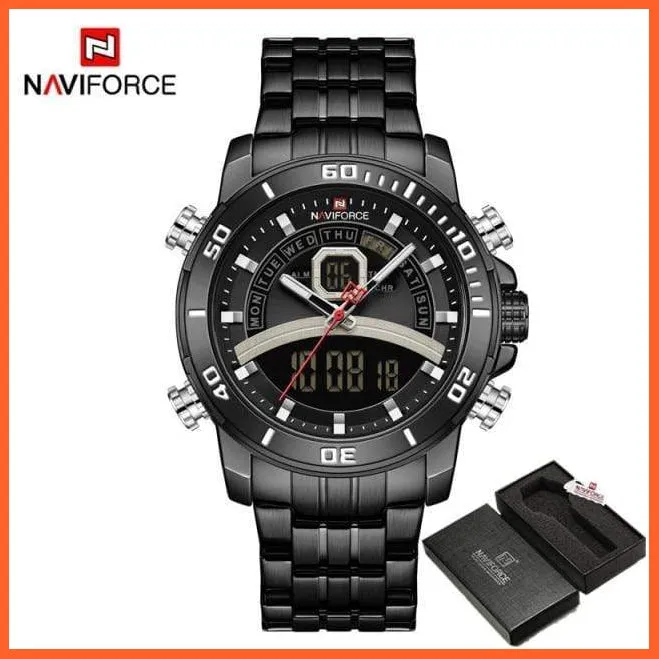 Luxury Gold Watch Men Sport Digital Chronograph Watches Male Steel Band Waterproof Quartz Wristwatch