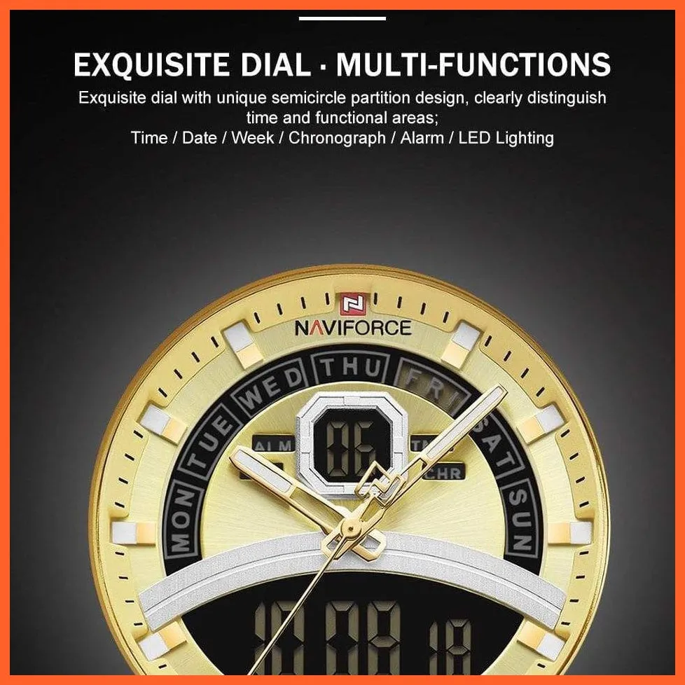Luxury Gold Watch Men Sport Digital Chronograph Watches Male Steel Band Waterproof Quartz Wristwatch