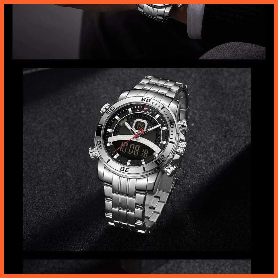 Luxury Gold Watch Men Sport Digital Chronograph Watches Male Steel Band Waterproof Quartz Wristwatch