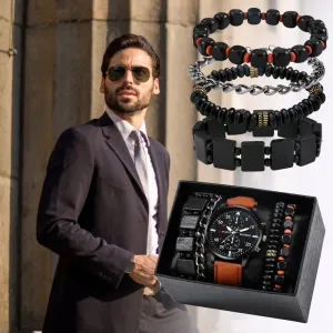 Luxury Quartz Watch and Bracelets Set Leather or Stainless Steel Wristbands Color Choices