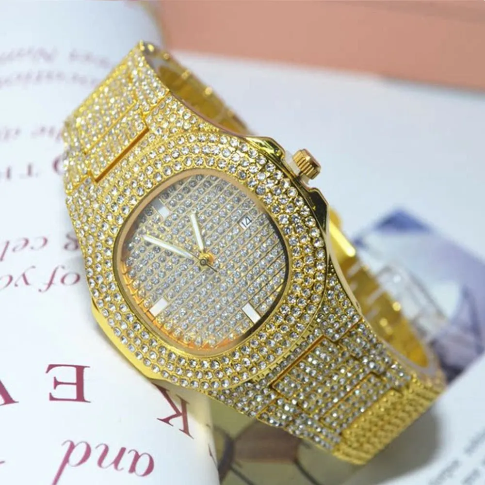 Men Watches Gold Ice Out Diamond Luxury Top Brand Design Diver Watches
