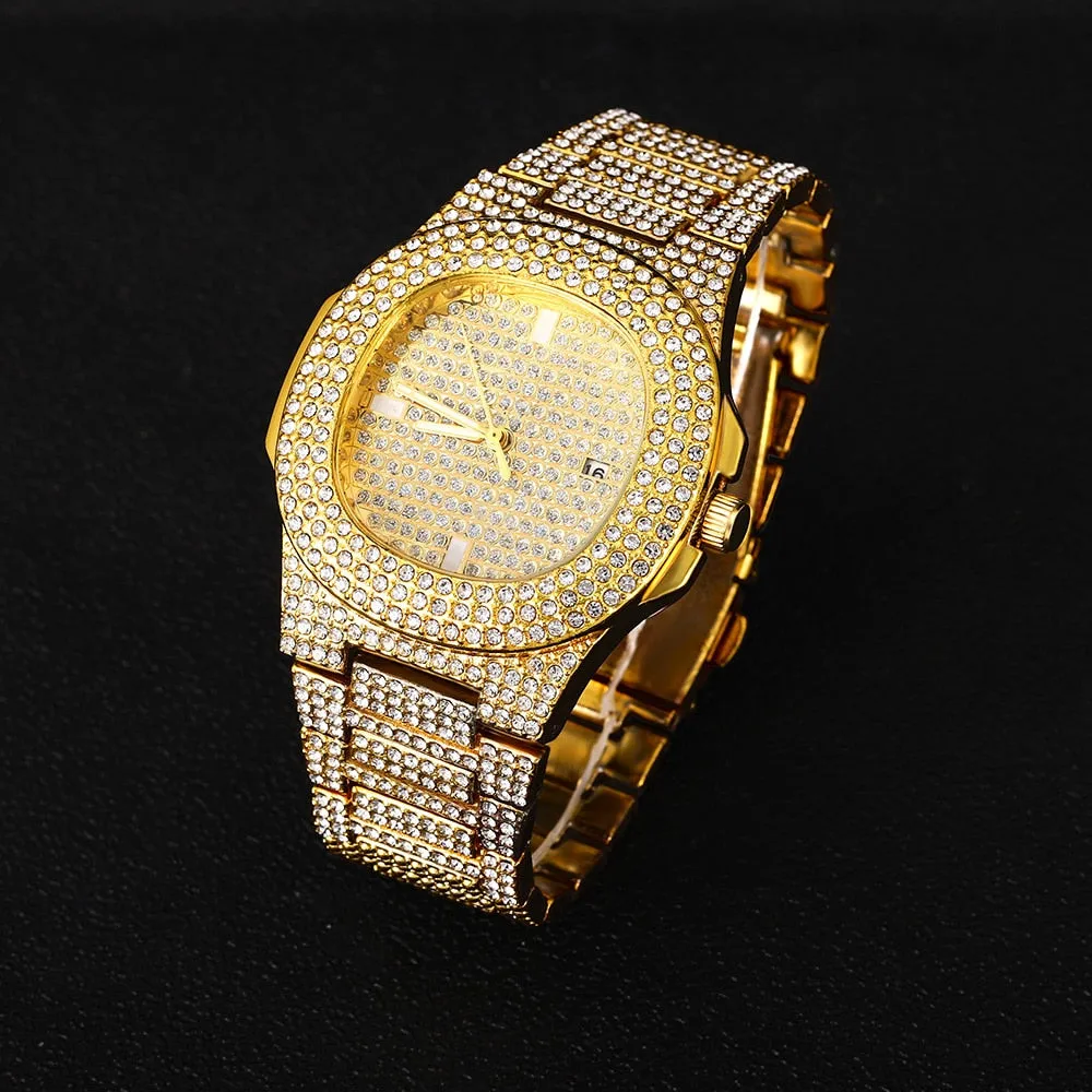 Men Watches Gold Ice Out Diamond Luxury Top Brand Design Diver Watches