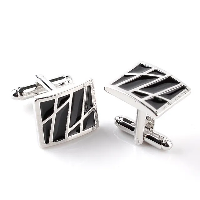 Men's character high-end business-style cuffs white shirt accessories wedding gifts black series classic steady cuffs man-made c