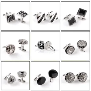 Men's character high-end business-style cuffs white shirt accessories wedding gifts black series classic steady cuffs man-made c