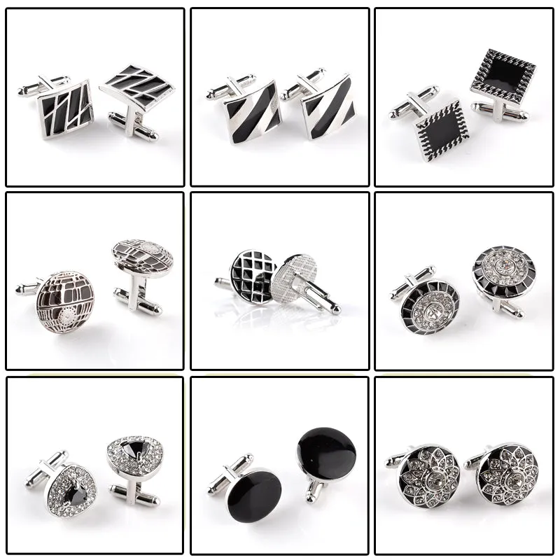 Men's character high-end business-style cuffs white shirt accessories wedding gifts black series classic steady cuffs man-made c