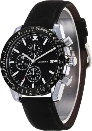 Men's Leather Band Chronograph Watch - 30M Waterproof Big Face Analog Quartz Date - Work Sport Casual Classical Fashion Designer Dress Wrist Watch - Elegant Gift for Men