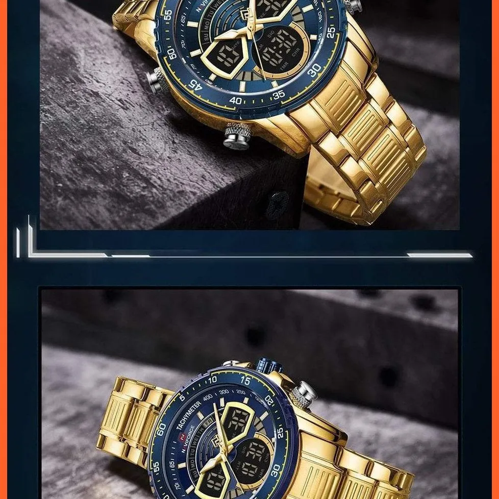Men'S Military Sports Waterproof Watches Luxury Analog Quartz | Digital Wrist Watch For Men Stainless Steel Gold Watches