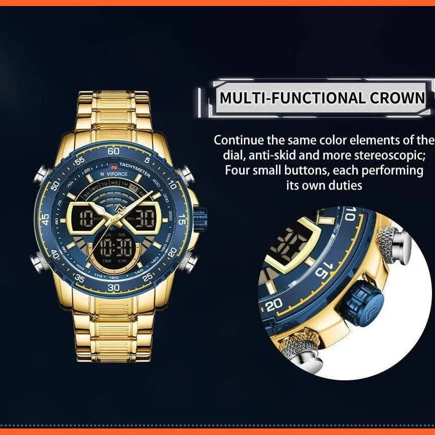 Men'S Military Sports Waterproof Watches Luxury Analog Quartz | Digital Wrist Watch For Men Stainless Steel Gold Watches