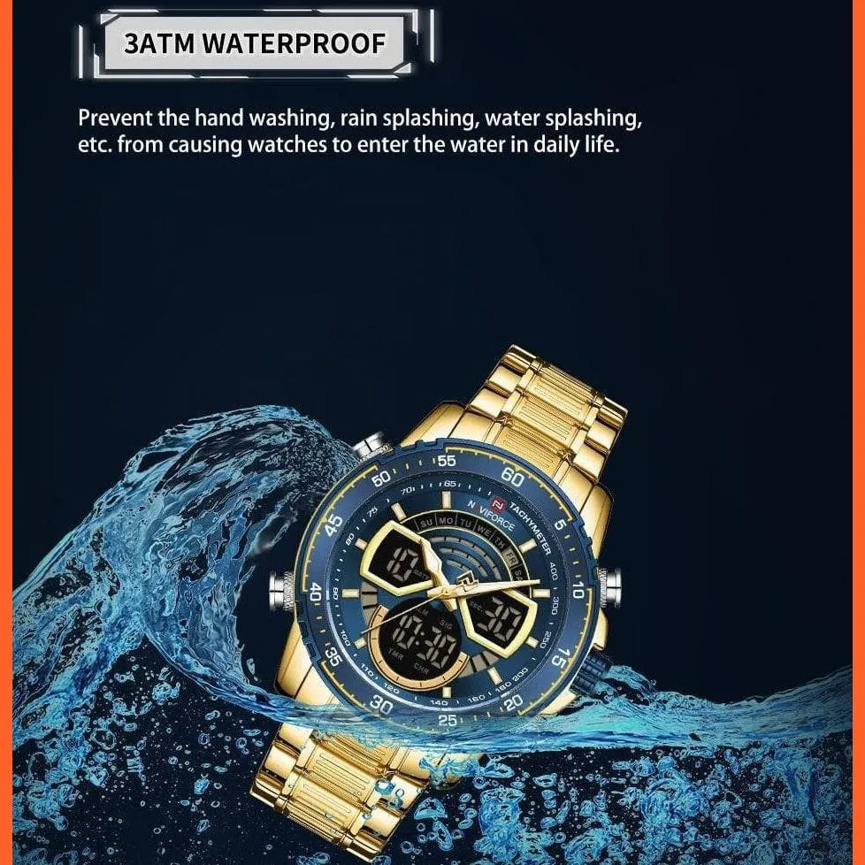 Men'S Military Sports Waterproof Watches Luxury Analog Quartz | Digital Wrist Watch For Men Stainless Steel Gold Watches