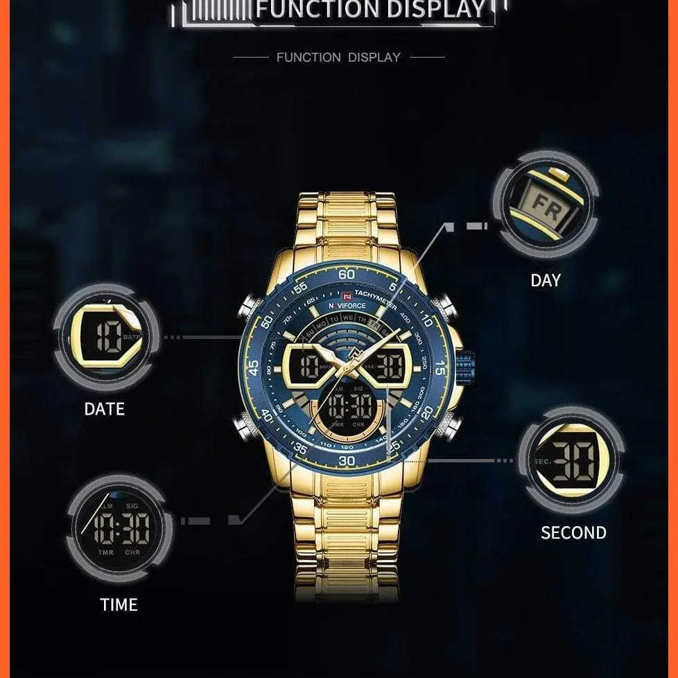 Men'S Military Sports Waterproof Watches Luxury Analog Quartz | Digital Wrist Watch For Men Stainless Steel Gold Watches