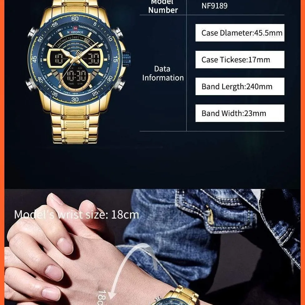 Men'S Military Sports Waterproof Watches Luxury Analog Quartz | Digital Wrist Watch For Men Stainless Steel Gold Watches