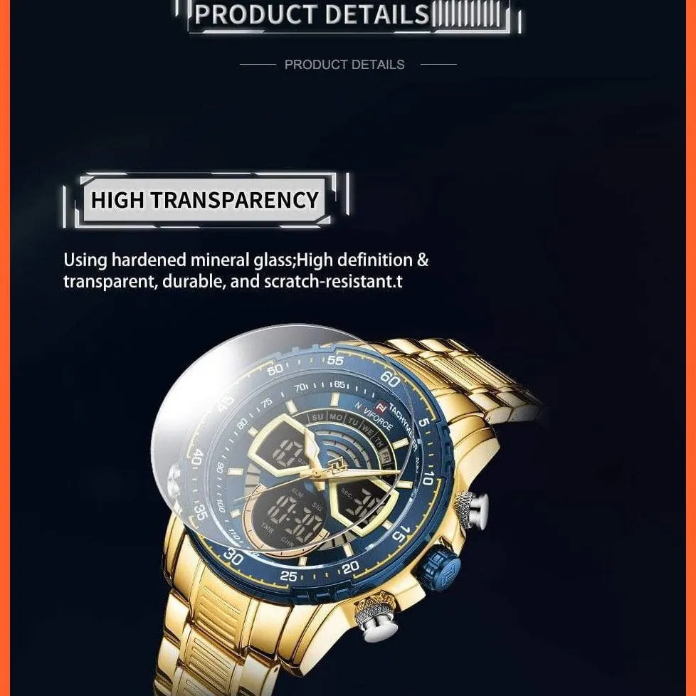Men'S Military Sports Waterproof Watches Luxury Analog Quartz | Digital Wrist Watch For Men Stainless Steel Gold Watches