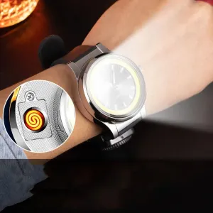 Men's Rechargeable USB Windproof Classic Lighter Wrist Watch