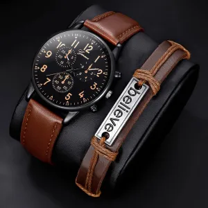 Men's Simple Round Quartz Watch with Bracelet - Classic Design