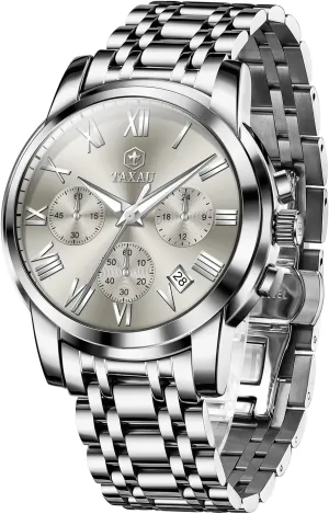 Mens Watch, Luxury Watches for Men, Big Face Watch for Men, Stainless Steel Men's Wrist Watches, Multifunction Waterproof WatchDress Analog Quartz Men's Watches