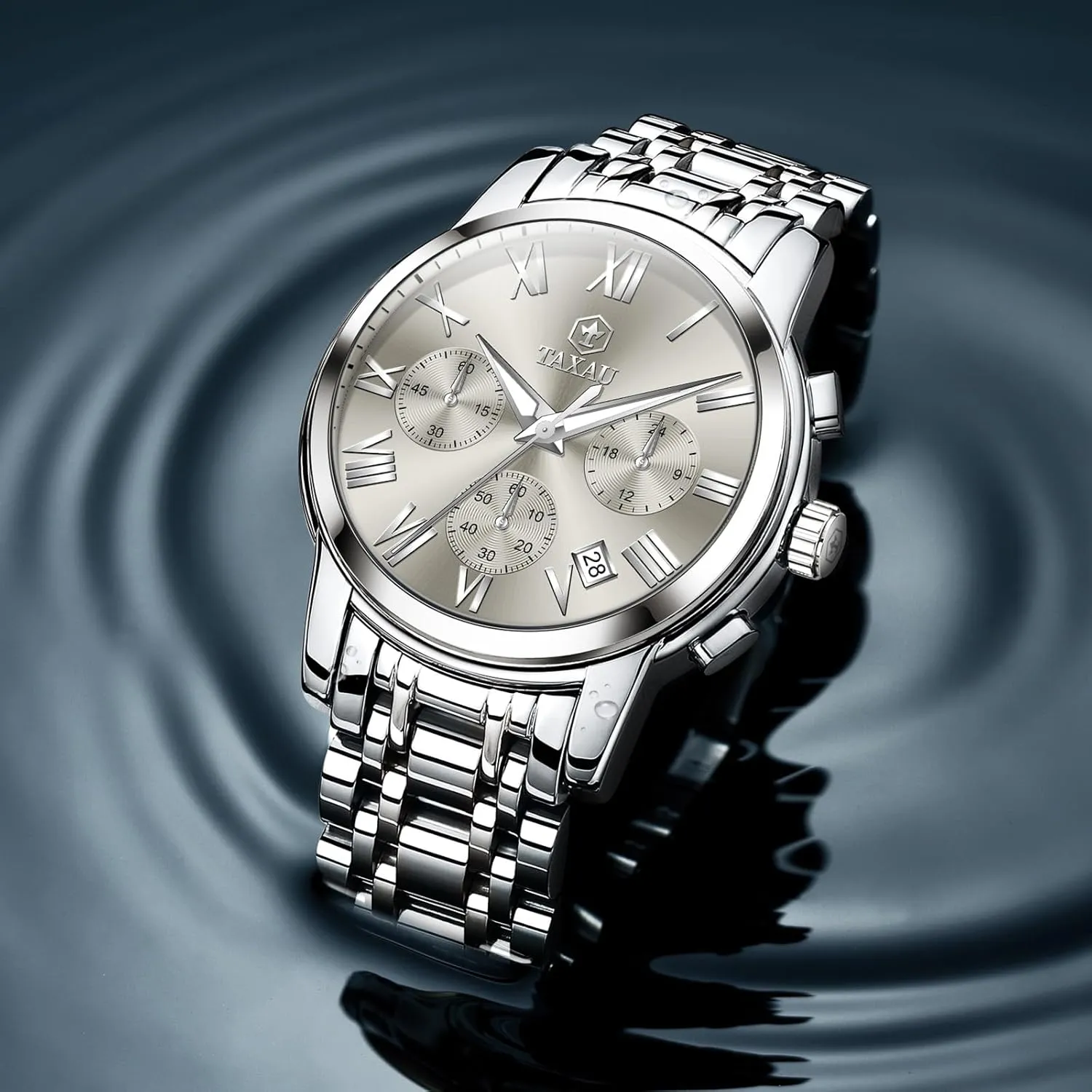 Mens Watch, Luxury Watches for Men, Big Face Watch for Men, Stainless Steel Men's Wrist Watches, Multifunction Waterproof WatchDress Analog Quartz Men's Watches