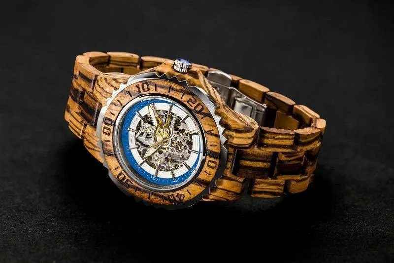 Men's Wooden Watches Genuine Automatic Zebra