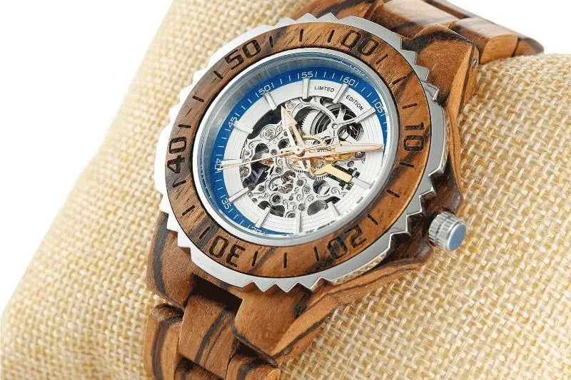 Men's Wooden Watches Genuine Automatic Zebra