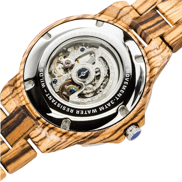 Men's Wooden Watches Genuine Automatic Zebra