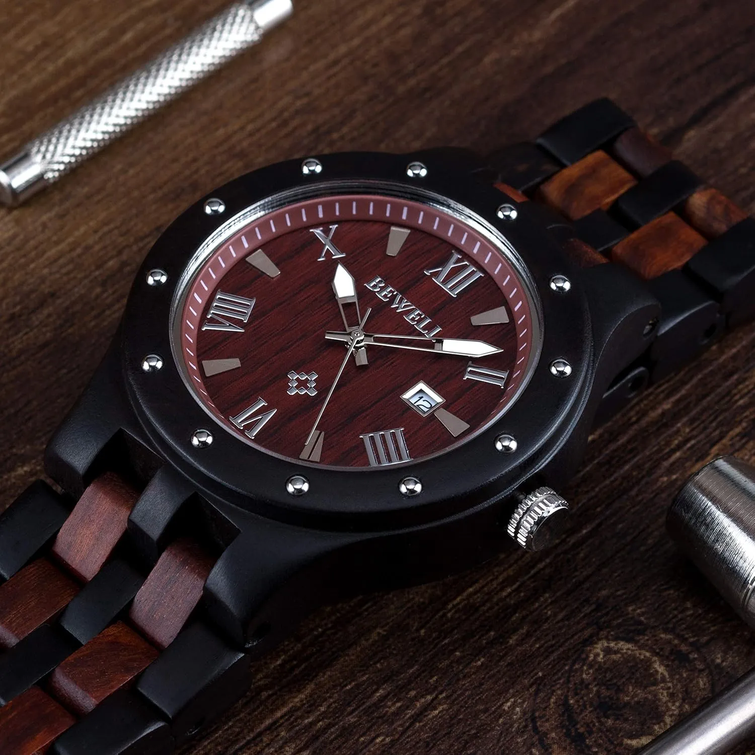 Men's Wooden Watches Handmade Analog Quartz Luminous Wristwatch