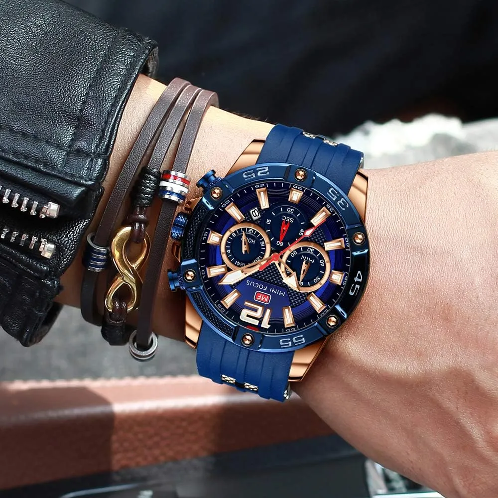 Mini Focus Men Watches Unique Casual Wrist Watches (Chronograph/Waterproof/Luminous/Calendar/24 Hours) Silicon Band Fashion Watches for Men
