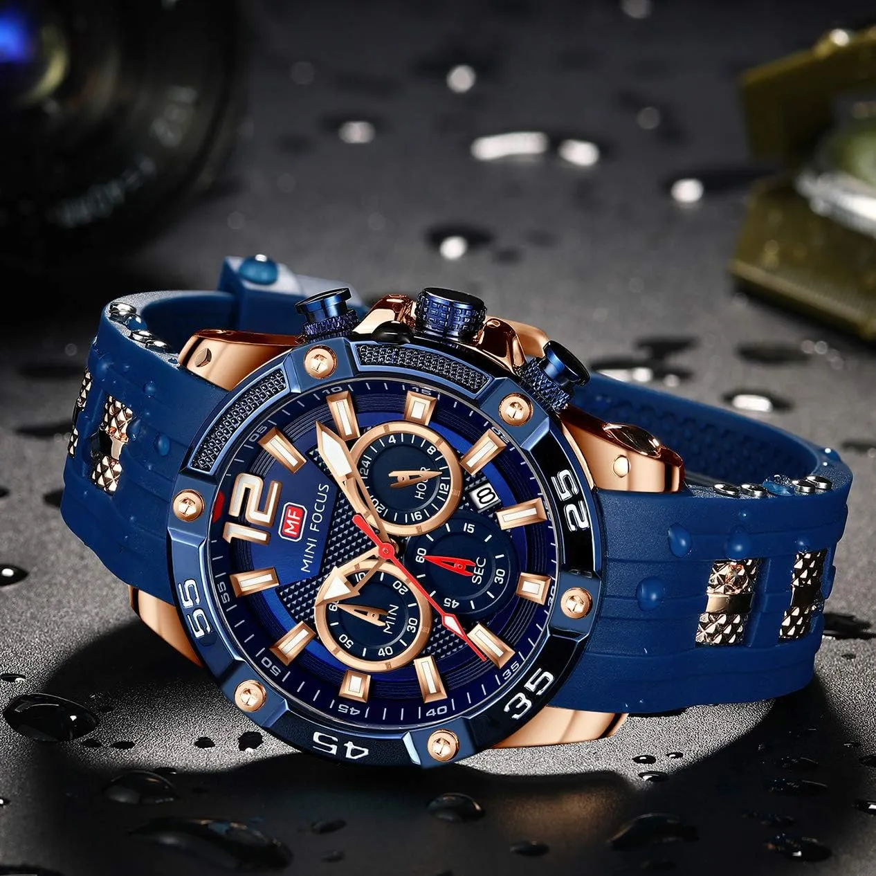 Mini Focus Men Watches Unique Casual Wrist Watches (Chronograph/Waterproof/Luminous/Calendar/24 Hours) Silicon Band Fashion Watches for Men