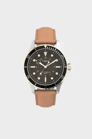 Navi XL Leather Strap Watch - Stainless/Tan/Black