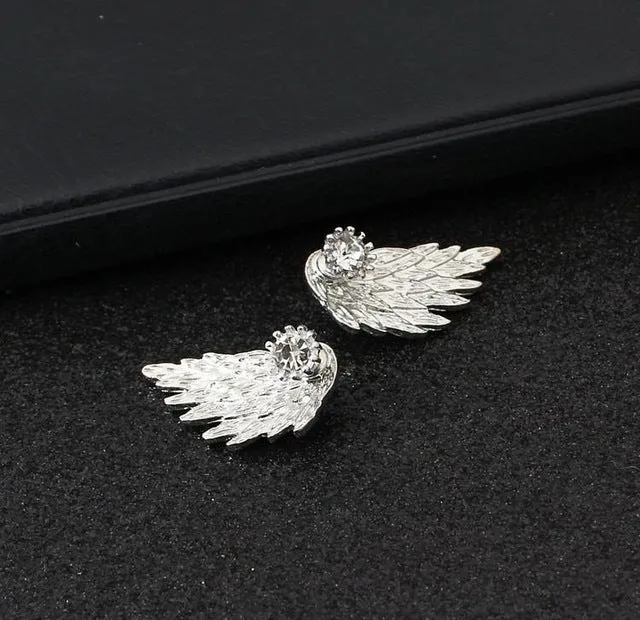 New Fashion Gold Silver Gothic Cool Angel Wings Rhinestone Alloy Stud Earrings Gifts Women's Ear Studs Party Jewelry Earrings