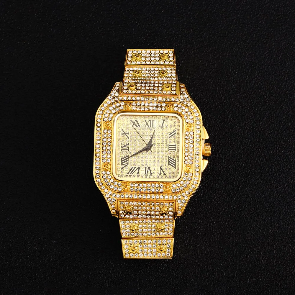 NEW Hip Hop Men Iced Out Watches Luxury Date Quartz Wrist Watches