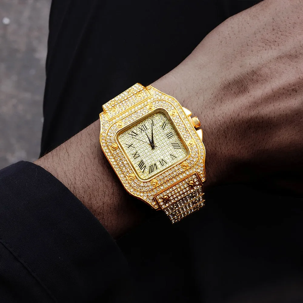 NEW Hip Hop Men Iced Out Watches Luxury Date Quartz Wrist Watches