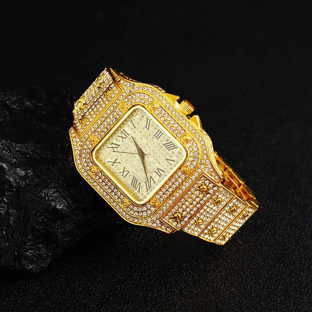 NEW Hip Hop Men Iced Out Watches Luxury Date Quartz Wrist Watches
