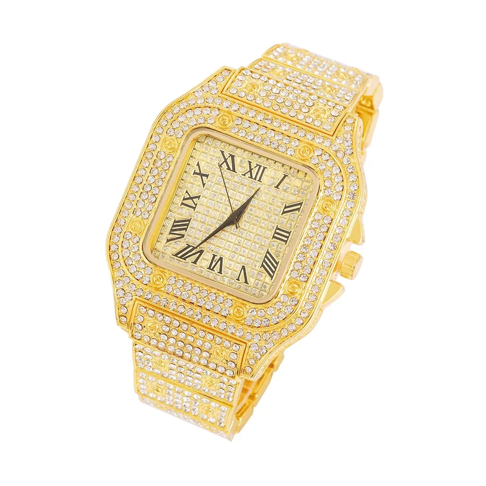 NEW Hip Hop Men Iced Out Watches Luxury Date Quartz Wrist Watches