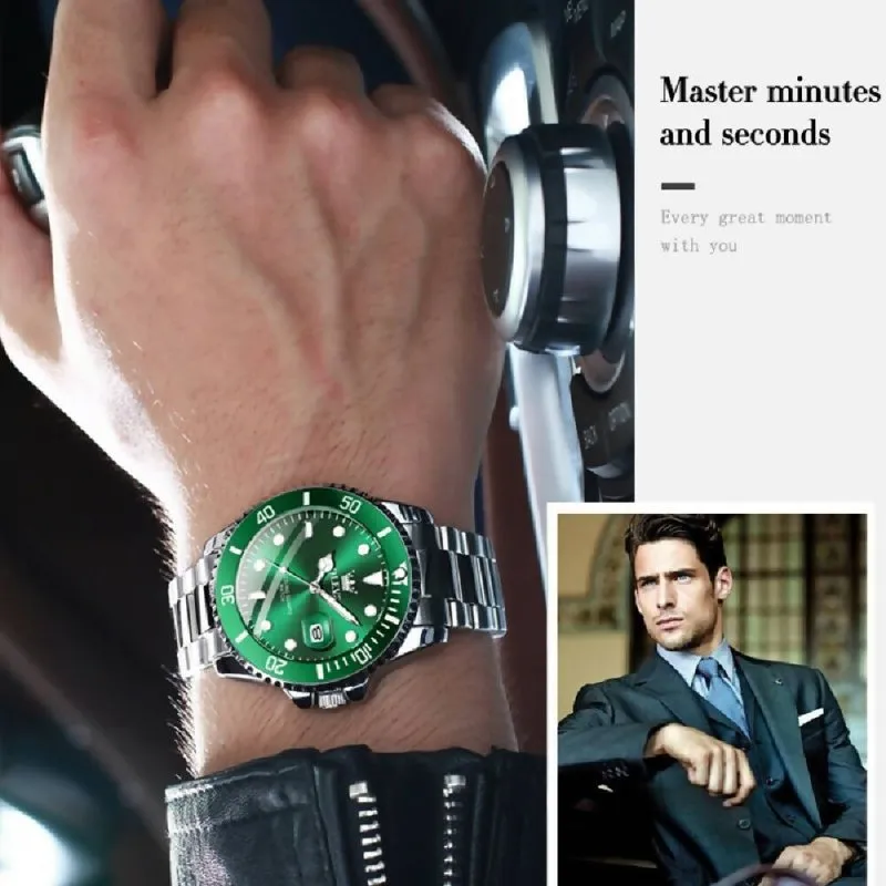OLEVS 5885 Men Fashion Waterproof Luminous Quartz Watch Blue   Gold