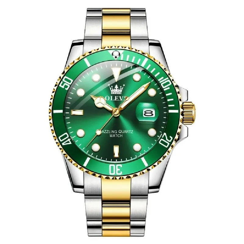 OLEVS 5885 Men Fashion Waterproof Luminous Quartz Watch Blue   Gold